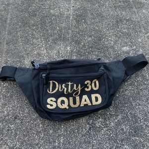 Dirty 30 Squad birthday black and gold glitter adjustable Fanny pack. Worn once